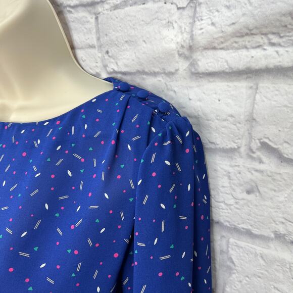 Vintage Josephine Blouse 3/4 Sleeve Blue Dot Size 14 Shoulder Button Detail - Picture 4 of 5